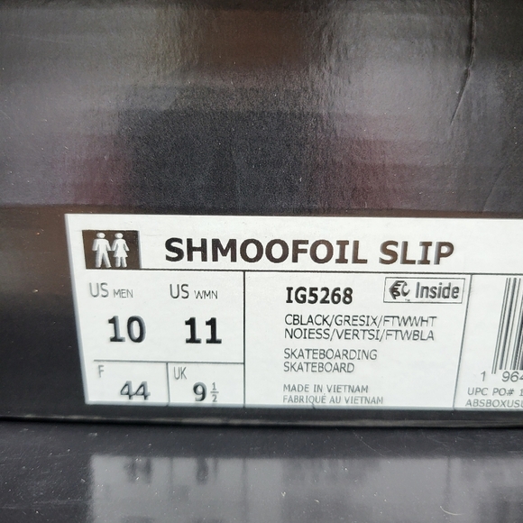 New Adidas Shmoofoil Slip-On Skateboarding Shoes 'Core Black' Size M 10/W 11 - Picture 9 of 9